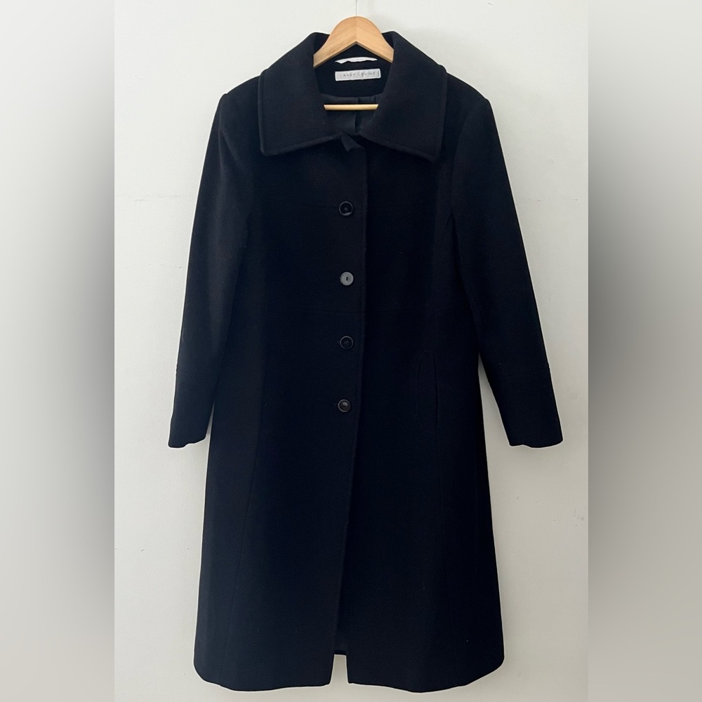 LARRY LEVINE long Black Coat wool and cashmere made in Guatemala size 16